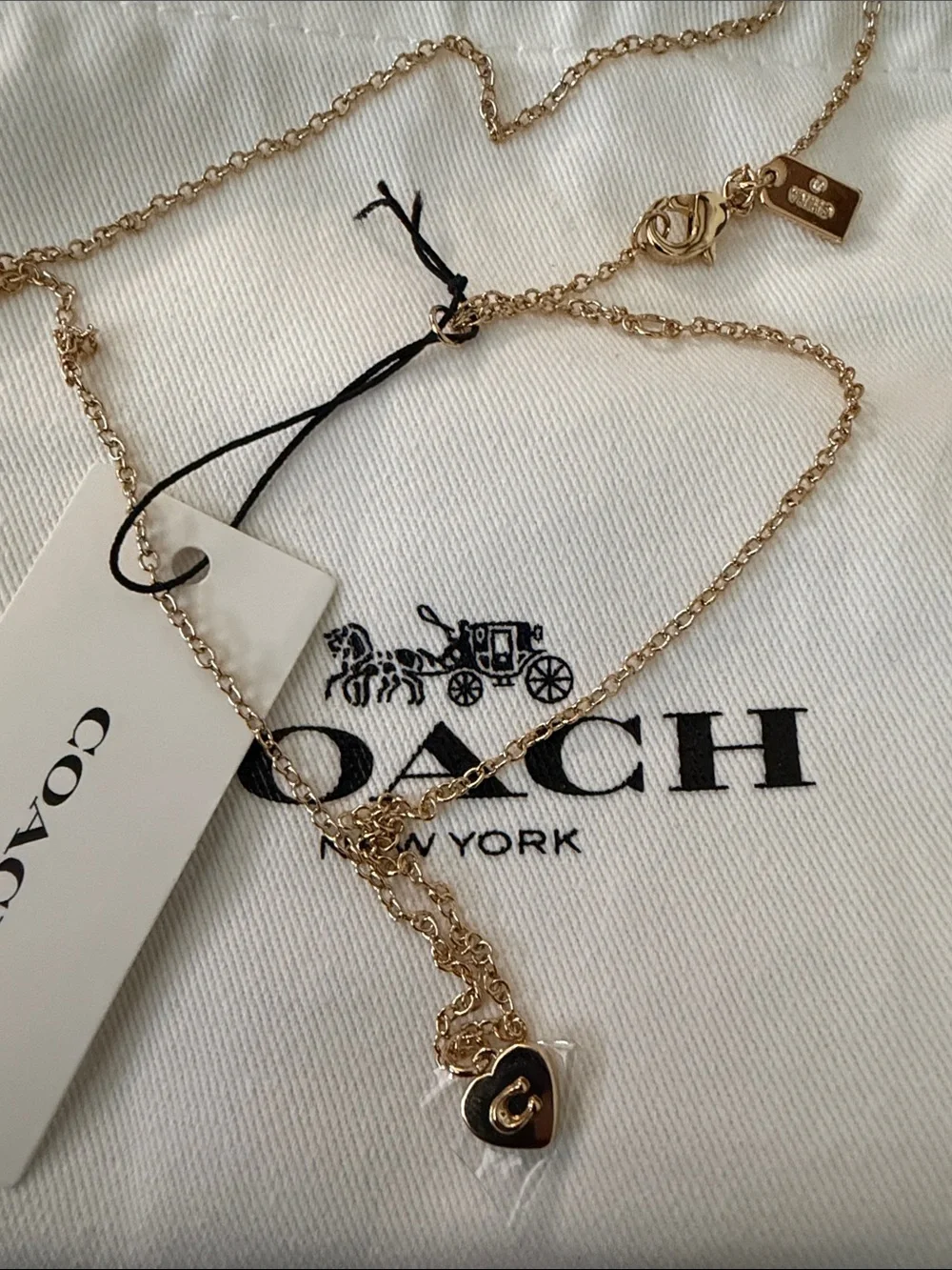 NWT Coach Gold Heart Pendant Necklace Signature C Charm Designer Jewelry